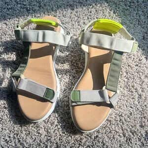 Dirty Laundry Green and Gray Sandals with Minimalist Design